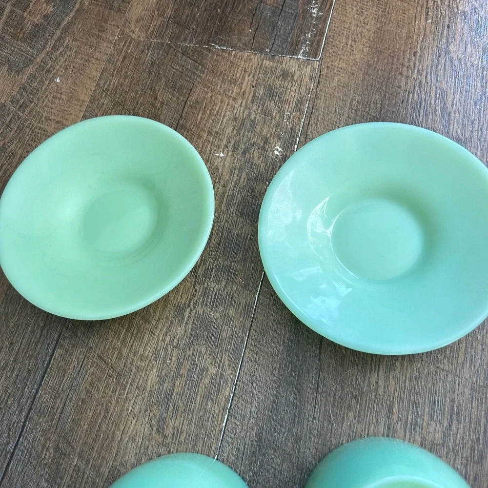 Vtg Fire-King Jadeite Oven Ware C Handle Coffee Cup Saucer Set Heavy Duty Rare